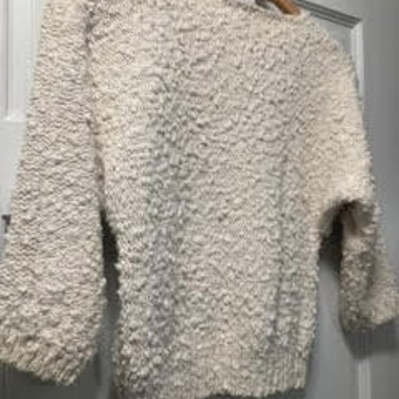 Vintage Jeanne Pierre Cream Cotton Pearled 3/4 Length Sleeve Sweater Size Small - Picture 2 of 5